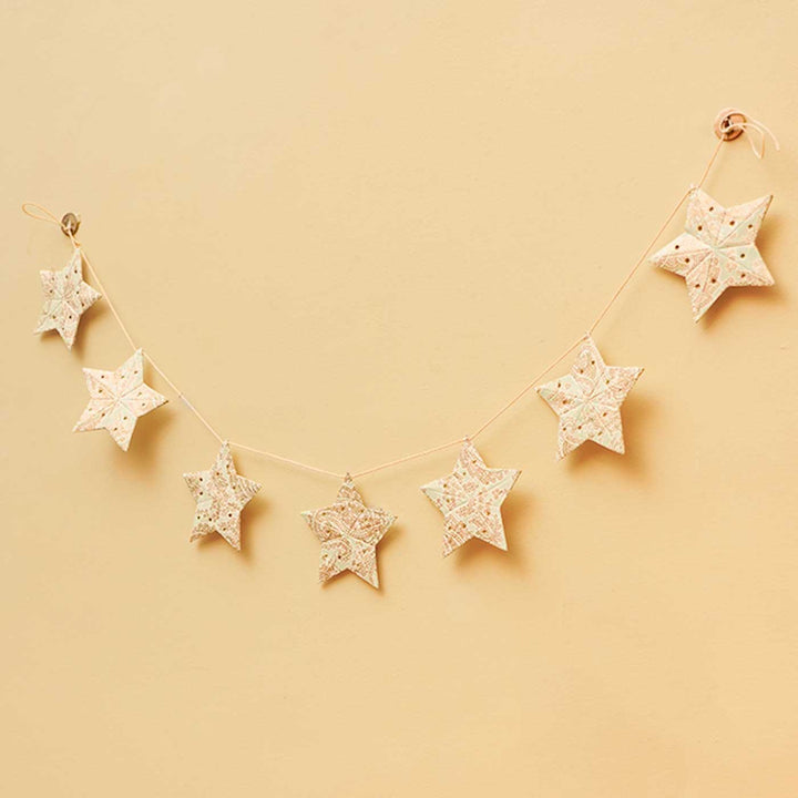 Handmade Paper Anokhi Sea Foam Star Bunting - Hanging Display on Wall Hooks