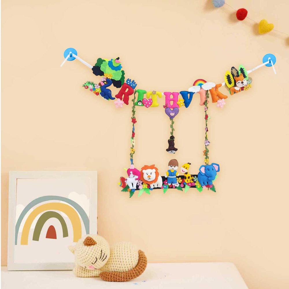 Personalized Jungle Theme Felt Kids Name Plate - Hanging on Wall Display