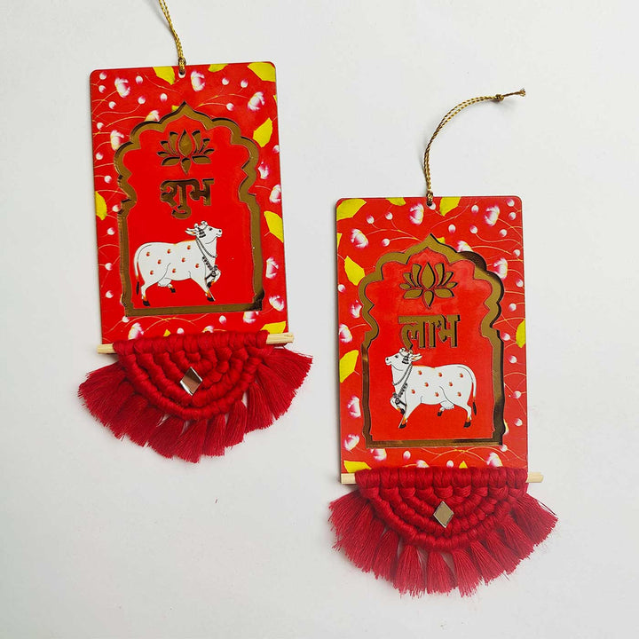 Handmade Macrame Pichwai Theme Cotton Shubh Labh Hangings