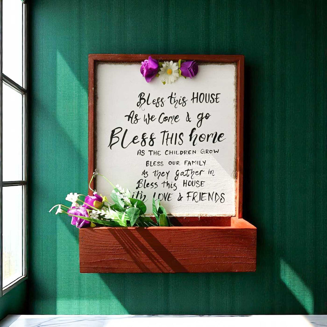 Hand-Painted Floral Theme Wooden Frame With Shelf