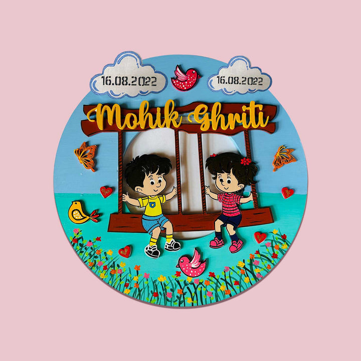 Hand Painted Personalized Siblings Theme Kids Nameplate 1 - Front View with Name Personalization (5)