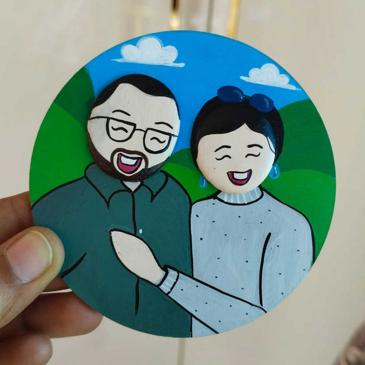 Photo Personalized Pebble Art Couples Magnet With Mountain Background