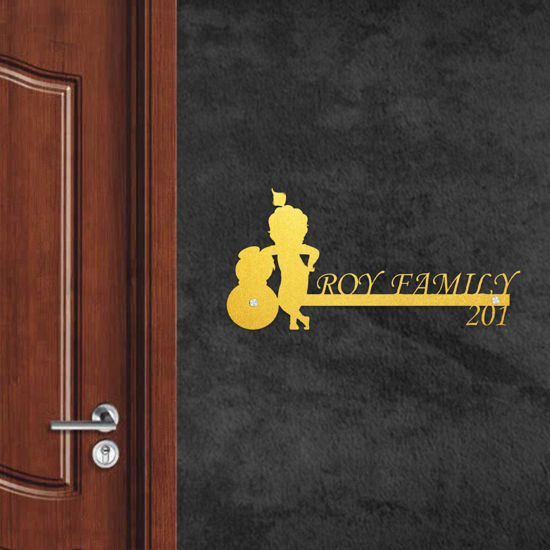 Personalized Little Krishna Laser Cut Metal Name Plate - Mounted on Wall Next to Door (9)