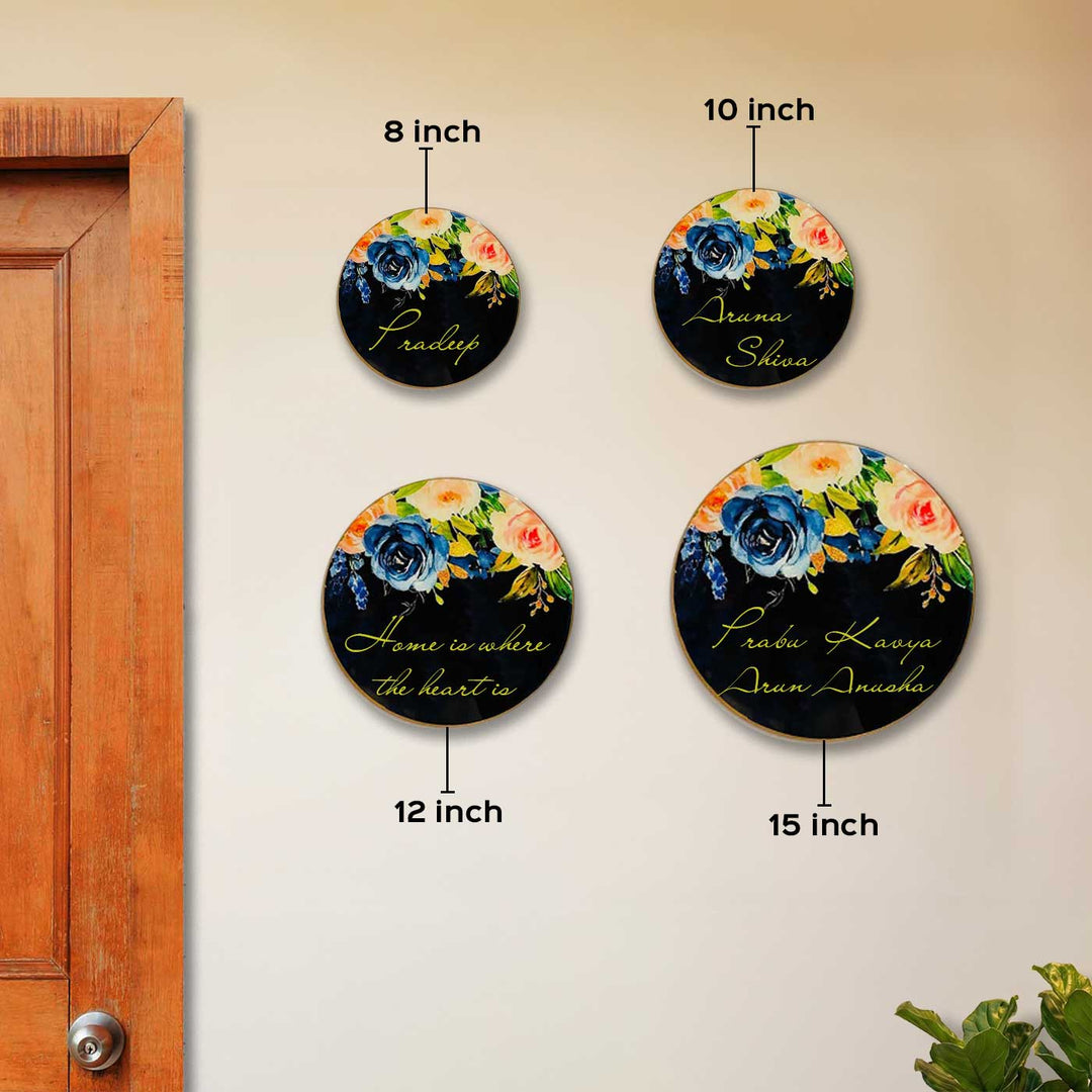 Black Floral Personalized Printed Round Resin Name Plate