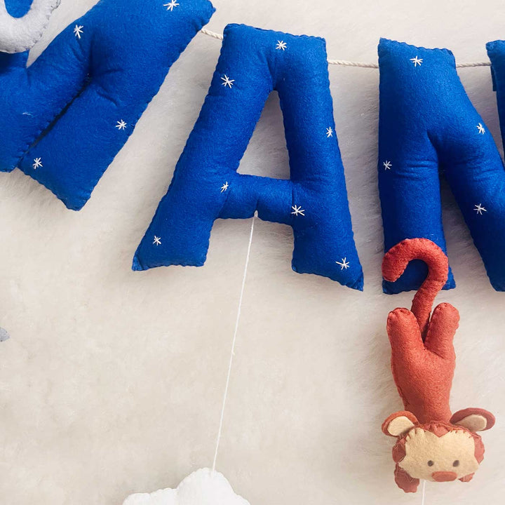 Handcrafted Personalized Animal Kingdom Bunting For Kids - Close-up of Hanging Letter Plush Detail