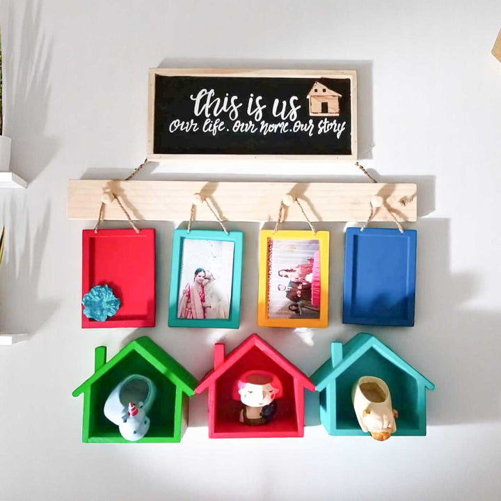 Personalized Hand-Painted Wooden Photo Frame & Huts Combo | Set of 5