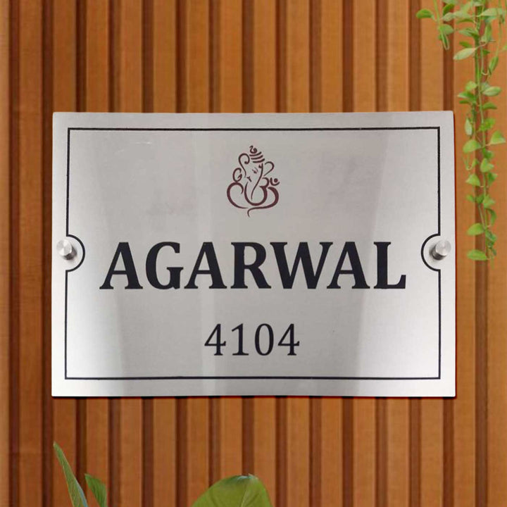 Personalized Engraved Ganesha Theme Stainless Steel Name Plate