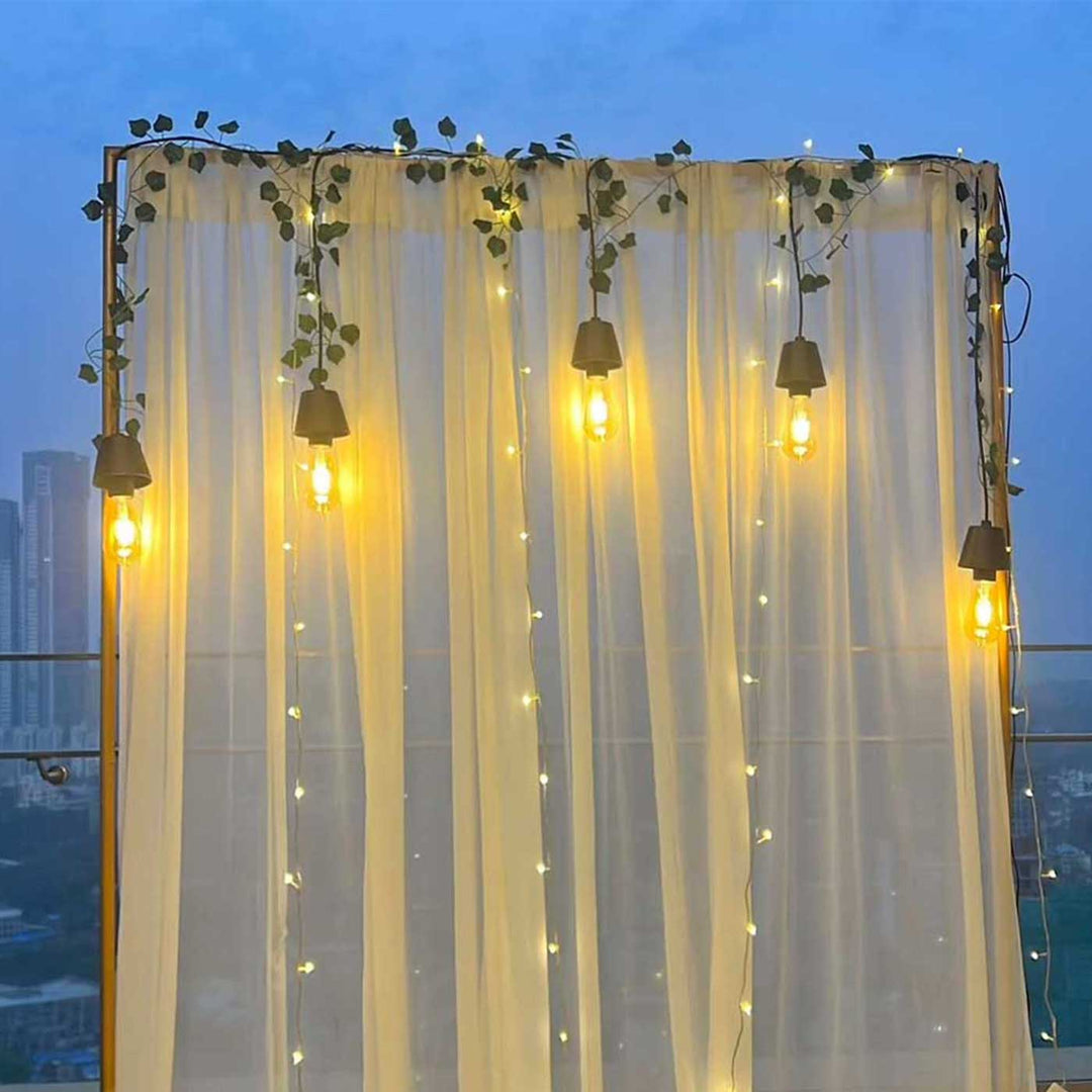 Reusable Off-White Georgette Backdrop Drape, Ready-to-Hang For Pooja & Photoshoot Decor