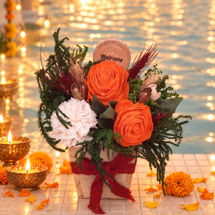 Handmade Orange & White Shola Flower Centerpiece