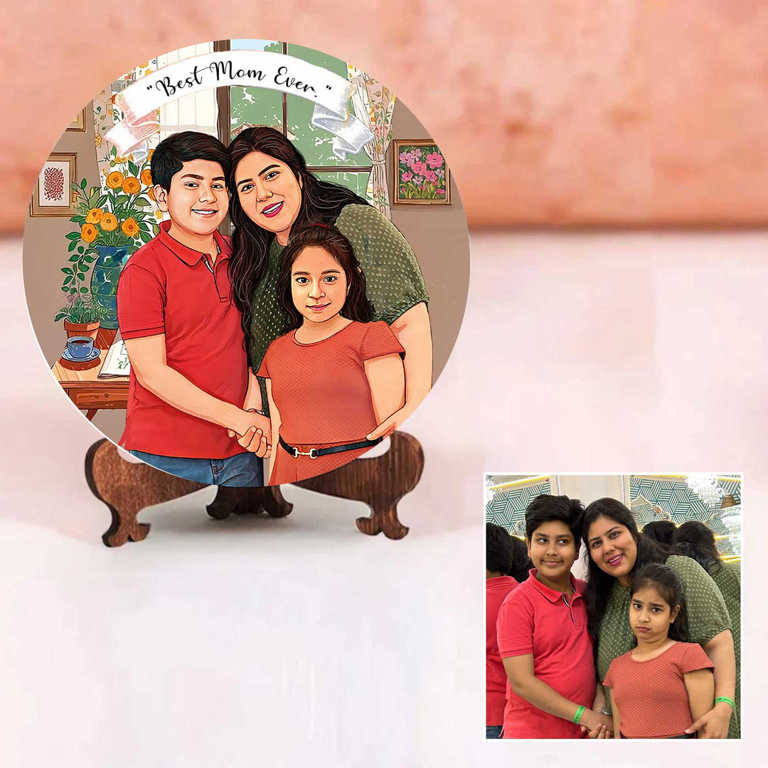 Photo Caricature Name Plate With Stand Copy 5 - Front View with Photo to Illustration Comparison