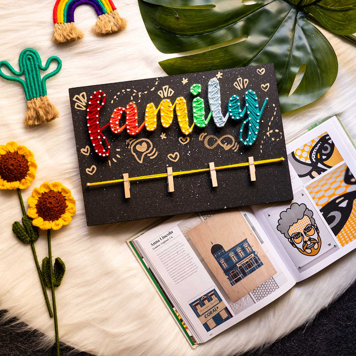 Personalized String Art Colourful Mdf Wood Name Plate 1 - Flat Lay Display with Decorative Props