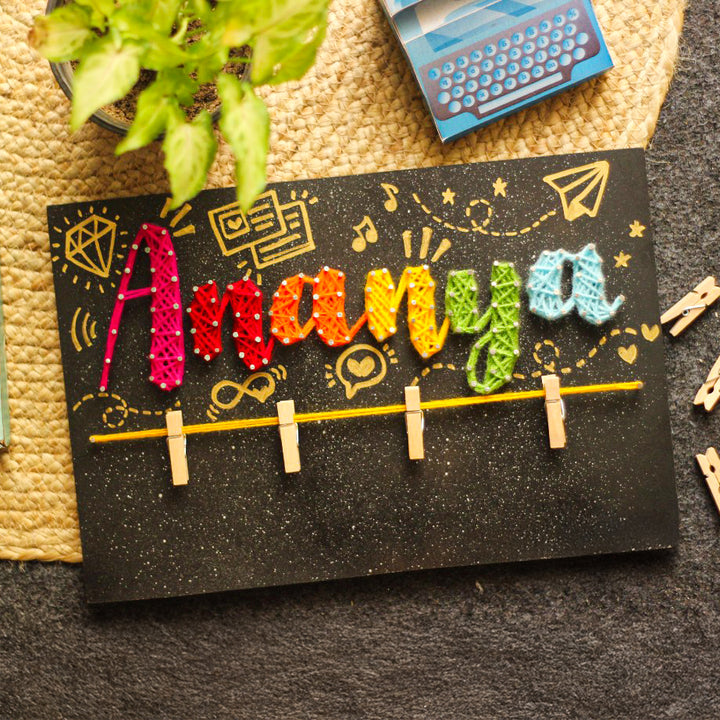 Personalized String Art Colourful Mdf Wood Name Plate 1 - Name Personalization with Clothespins