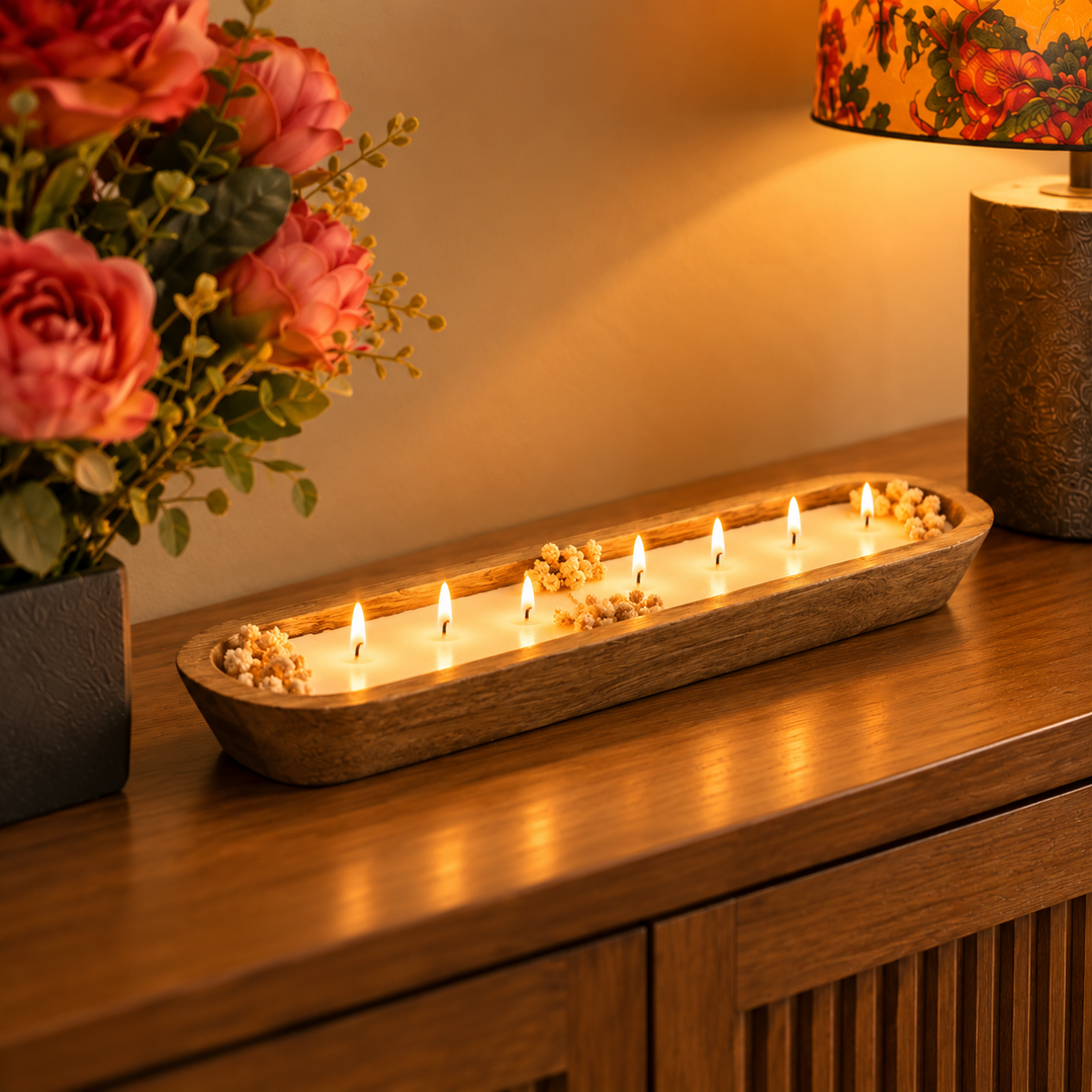 18 Inch | Handmade Wooden Boat Shaped Wax Scented Candle