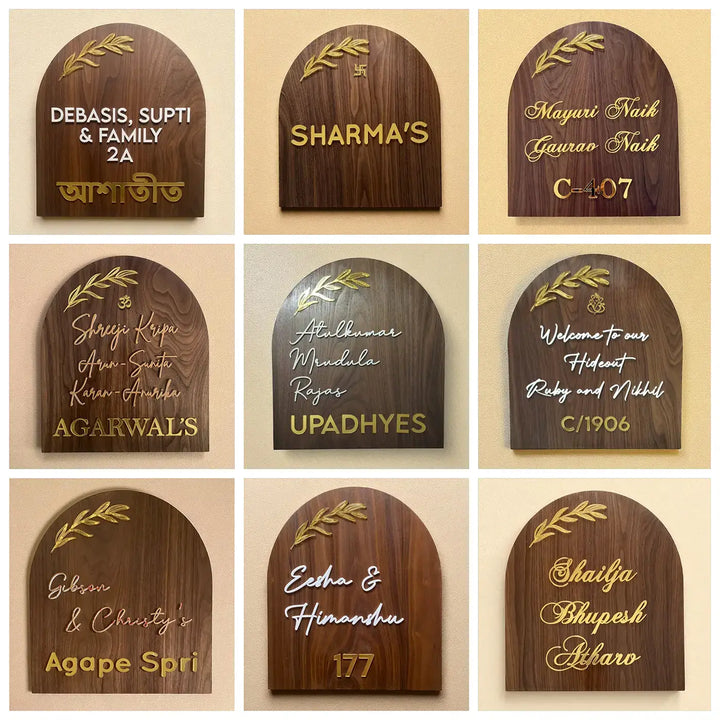 Hindi / Marathi | Minimal Arched Wooden Name Plate with 3D Acrylic Letters