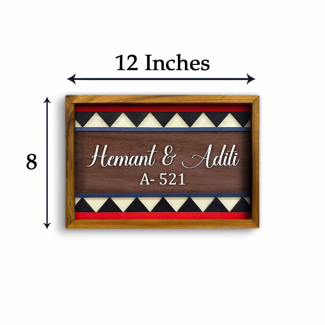 Wooden Personalized Framed Nameplate For Couples 1 - Front View with Dimensions