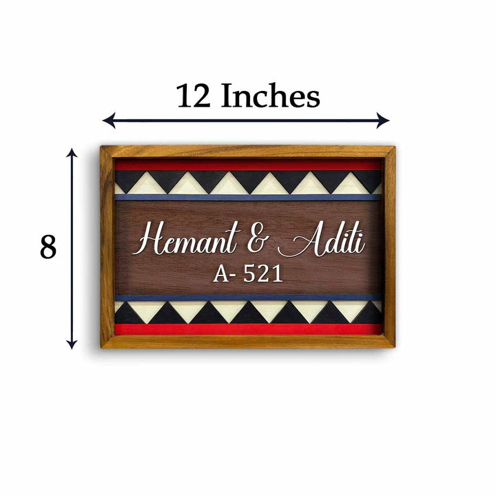 Wooden Personalized Framed Nameplate For Couples 1 - Front View with Dimensions