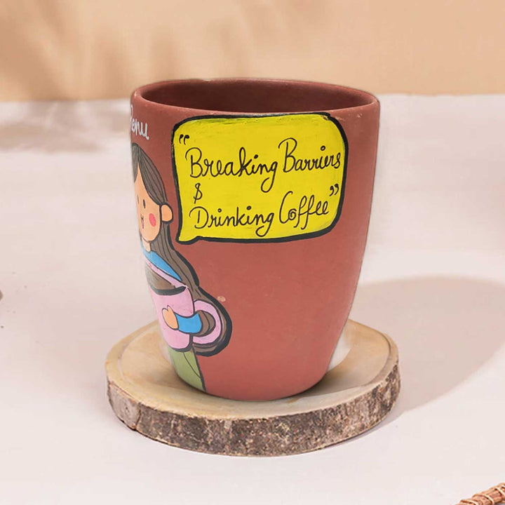 Handpainted Personalised 3D Terracotta Mug with Tea/Coffee Lover Avatar Illustrations and Quote