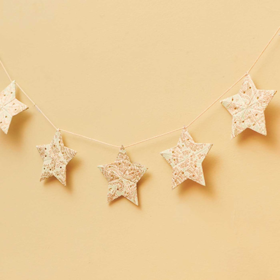 Handmade Paper Anokhi Sea Foam Star Bunting - Hanging Garlands Front View