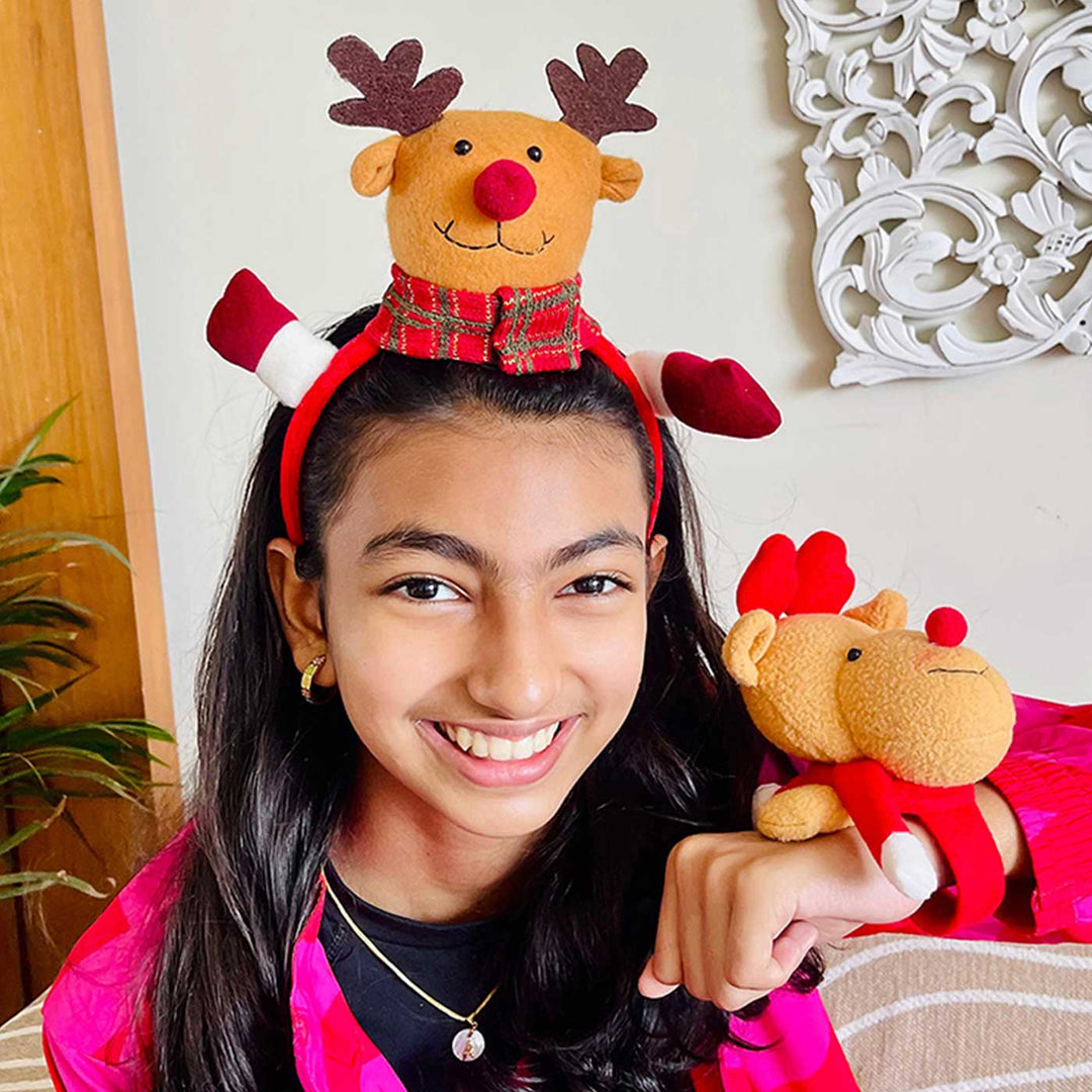 3D Reindeer Theme Kids Hairband & Wristband| Xmas Gifting Ideas | Set Of 2