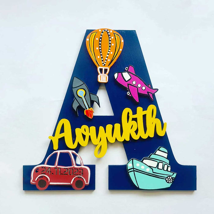 Handcrafted Personalized Kids Transportation Themed Monogram Mdf Nameplate 4 - Front View with Name Personalization (11)