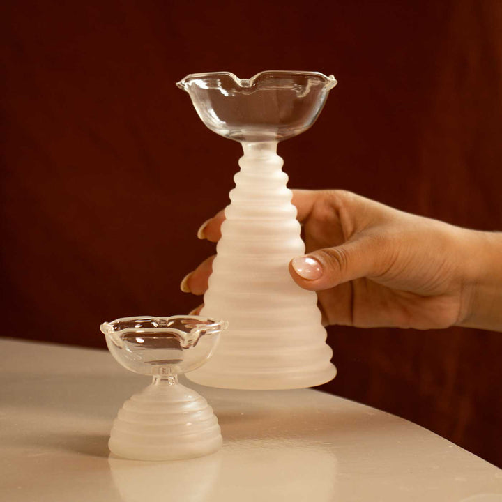 Handmade Clear Frosted Borosilicate Glass Oil Lamp / Diya | 5.9 inch