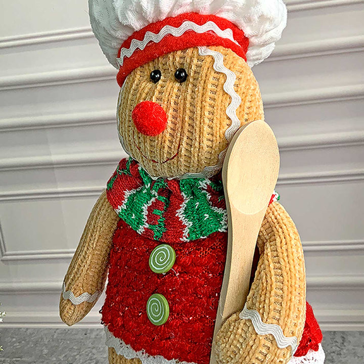Spoon Gingerbread Self-Standing Man Woolen Decor For Christmas Table Decoration
