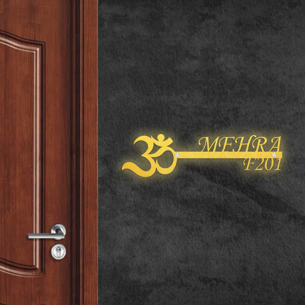 Personalized Om Laser Cut Metal Name Plate - Mounted on Wall beside Door