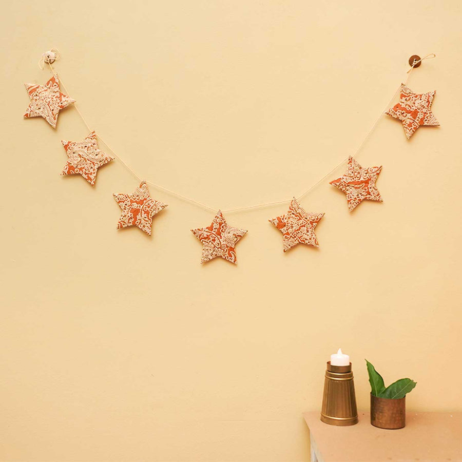 Handmade Paper Anokhi Rust Star Bunting - Hanging Wall Decoration Display