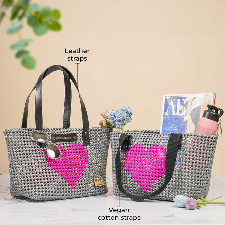 Grey Heart Mukhya Knot Handmade Koodai Tote Bag