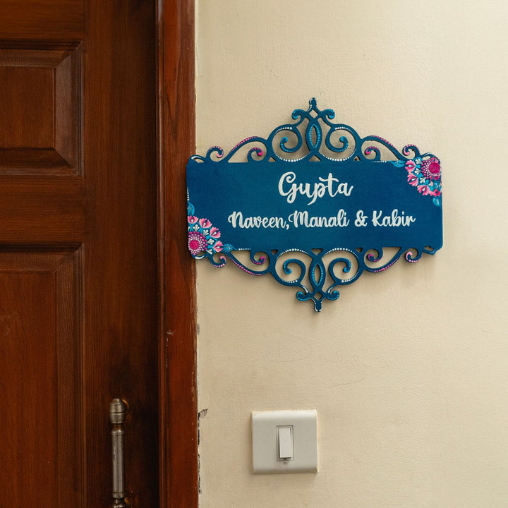 Handcrafted Dot Art Rectangular Name Plate 4 - Mounted on Wall Near Door