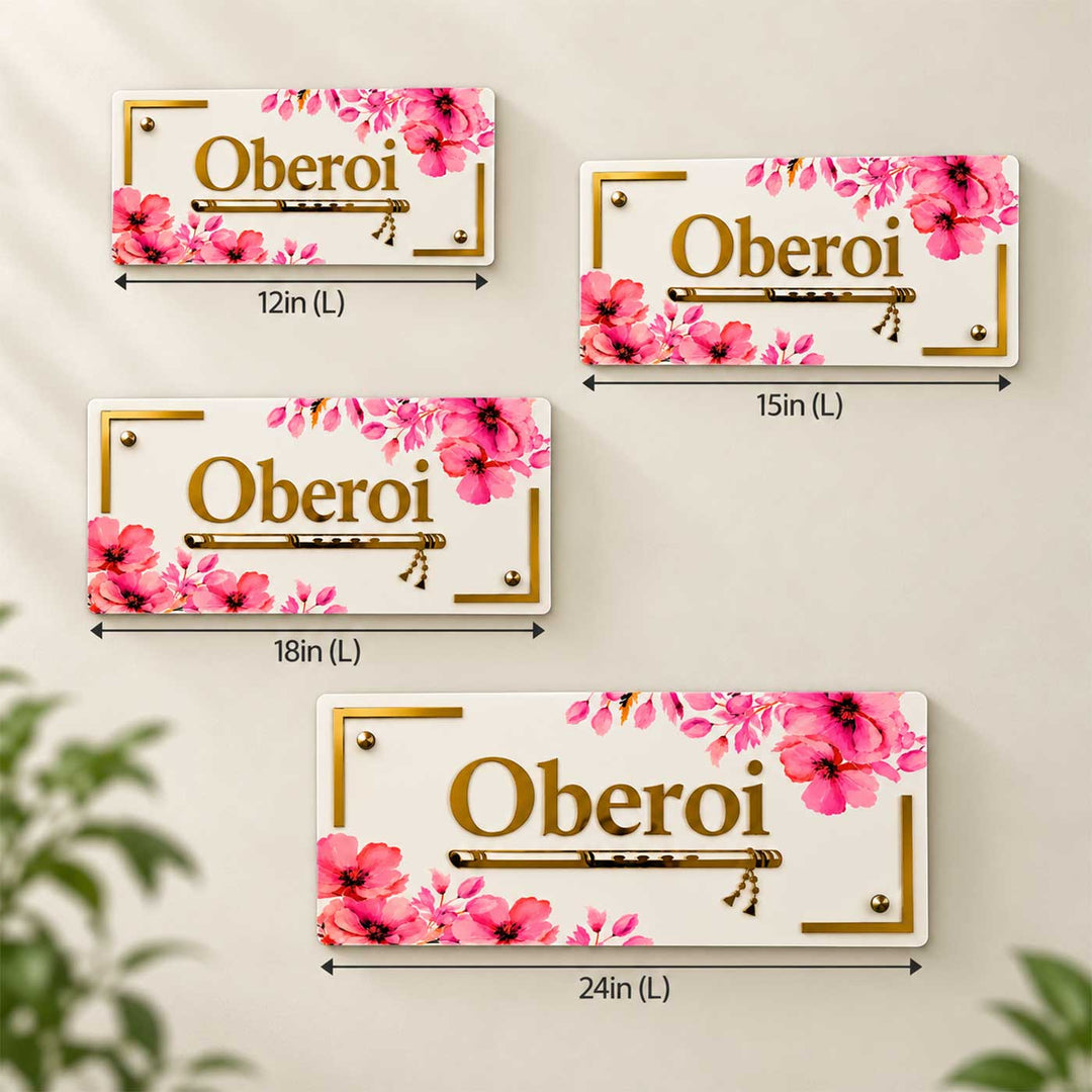 Classic Flute And Blossom Personalized Rectangle Acrylic Name Plate For Home