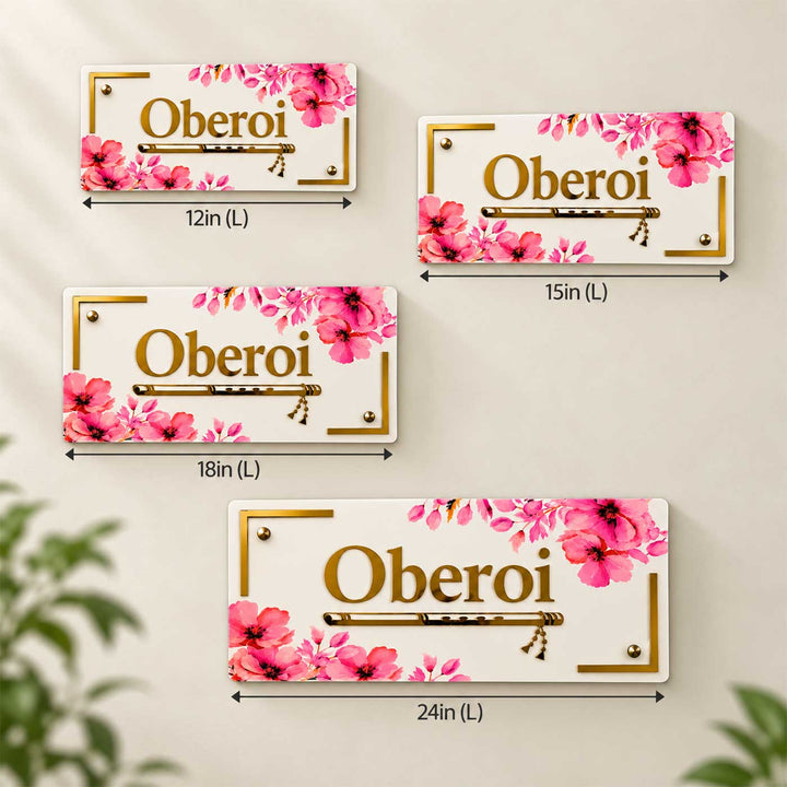Classic Flute And Blossom Personalized Rectangle Acrylic Name Plate For Home