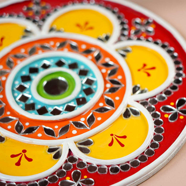 Handmade Lippan Rangoli Wooden Tealight Holder