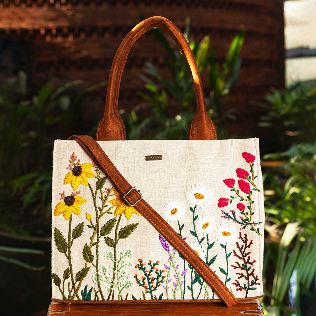 Personalized Hand Embroidered Garden Tote Bag