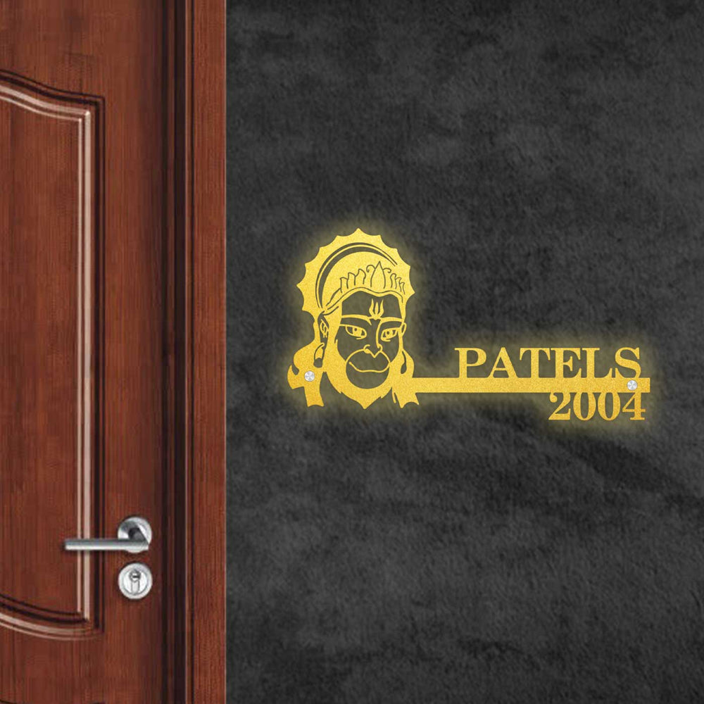 Personalized Pleasant Hanuman Laser Cut Metal Name Plate - Mounted on Wall Beside Door