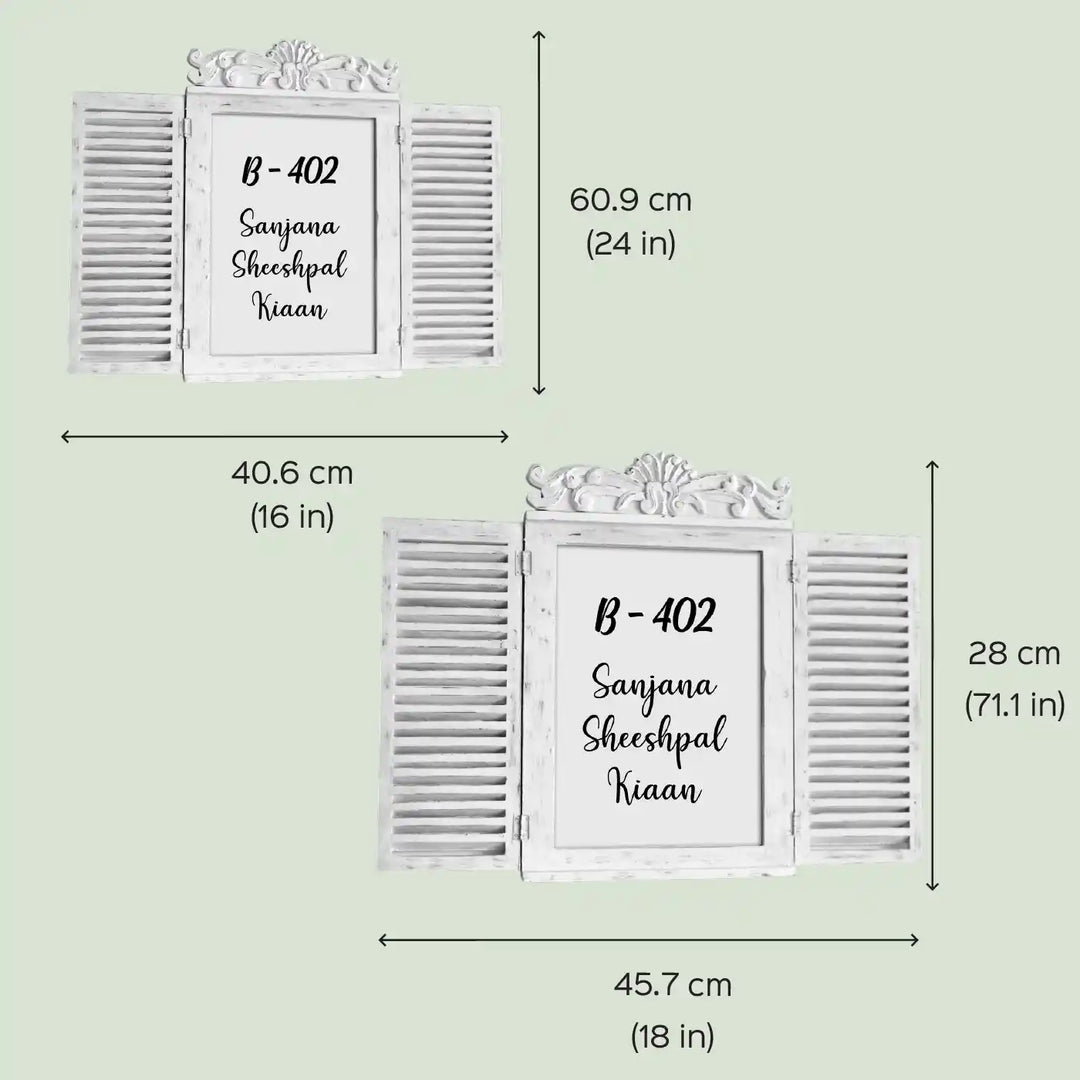Ornate Carved Window Personalised Distress Finish Pine Wood Nameplate
