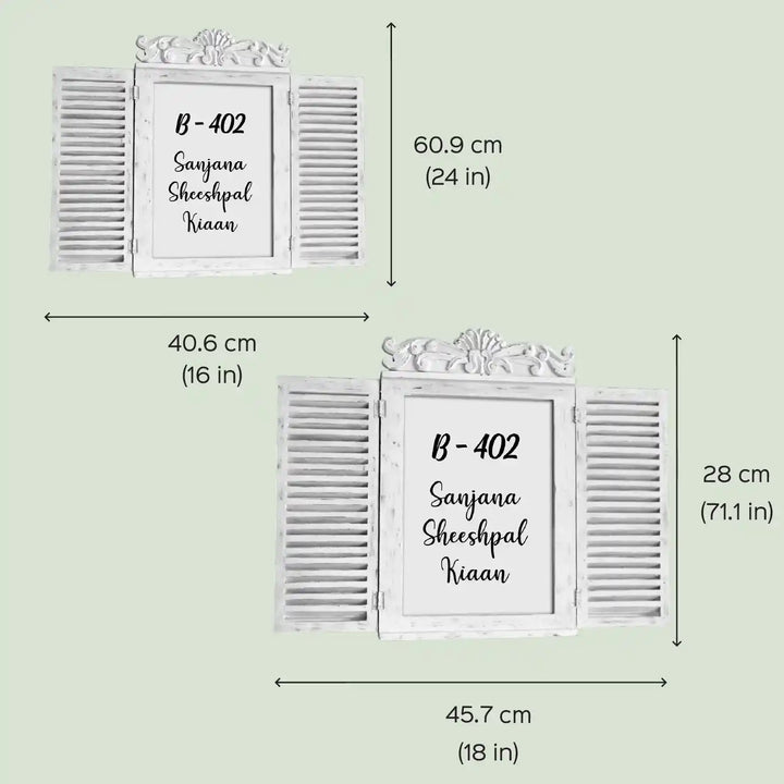 Ornate Carved Window Personalised Distress Finish Pine Wood Nameplate
