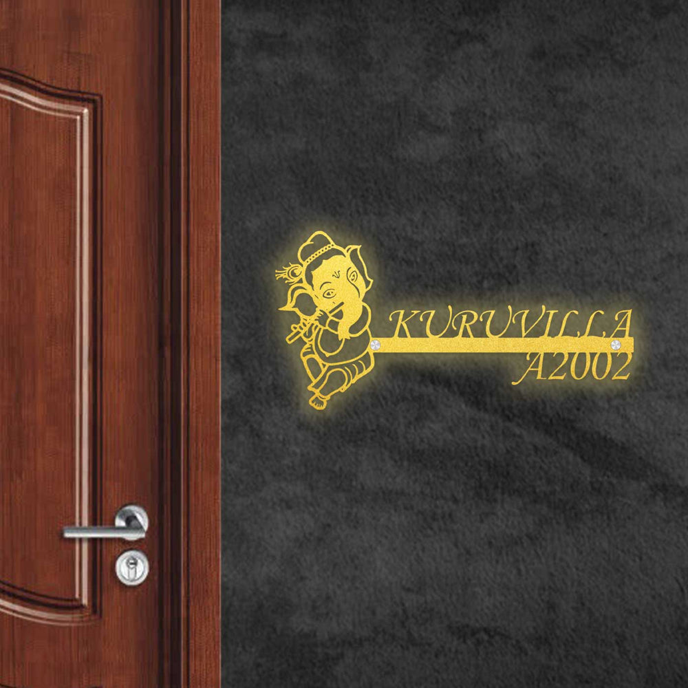 Personalized Ganesha Laser Cut Metal Name Plate 1 - Mounted on Wall Near Door
