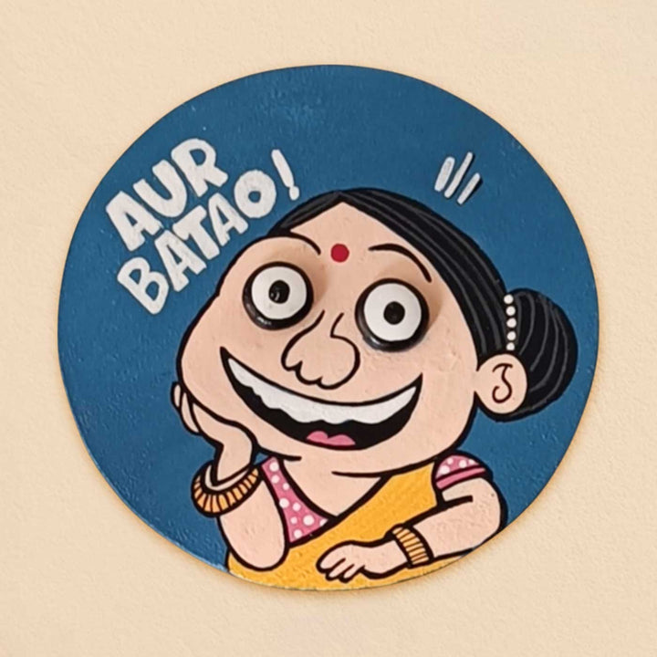 Hand-Painted "Aur Batao" Pop Art Mdf Wood Fridge Magnet
