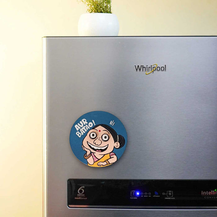 Hand-Painted "Aur Batao" Pop Art Mdf Wood Fridge Magnet