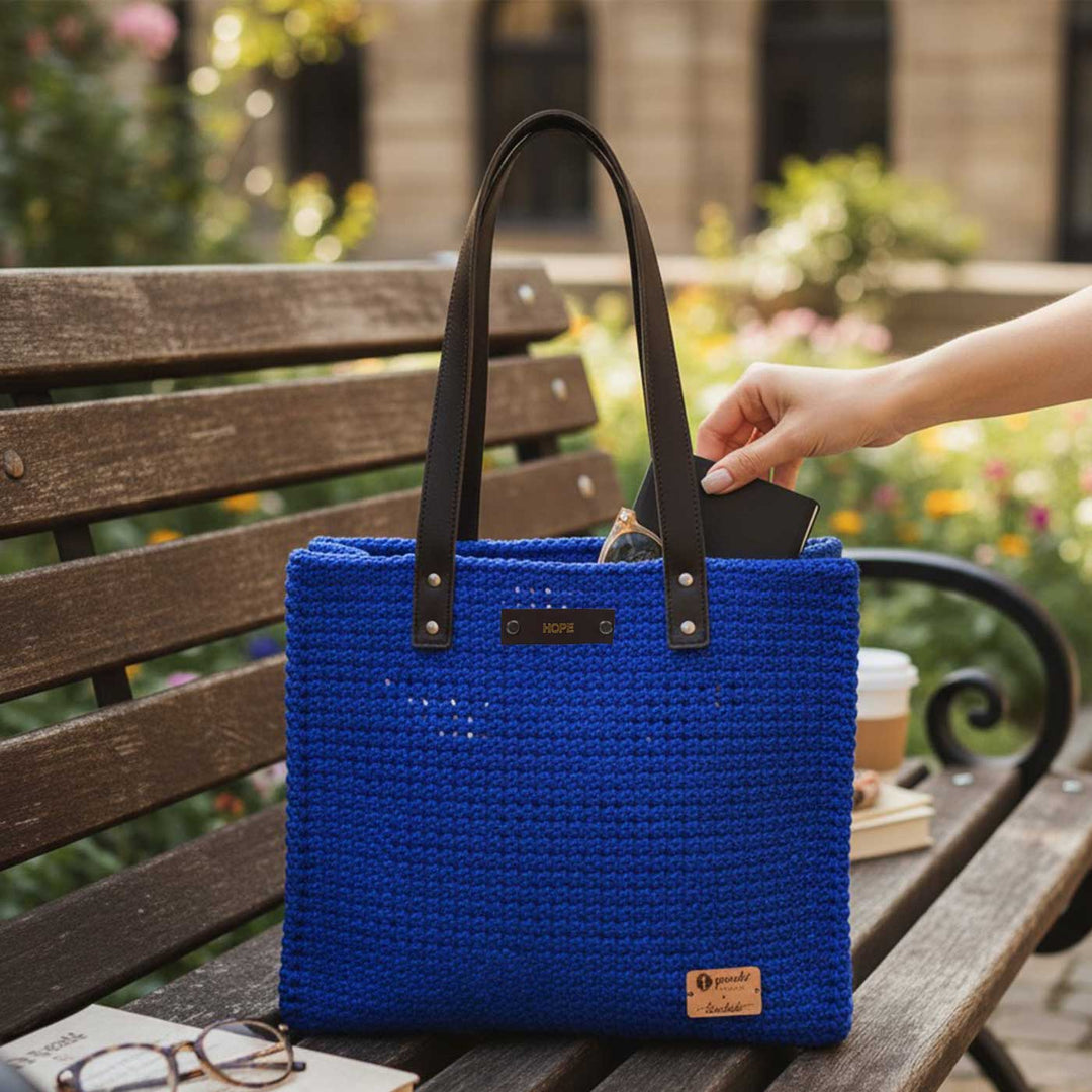 Solid Blue Mukhya Knot Handmade Koodai Tote Bag