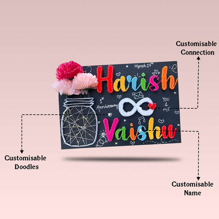 Personalized String Art Infinity Mdf Wood Name Plate For Couples - Name Personalization Example with Doodles