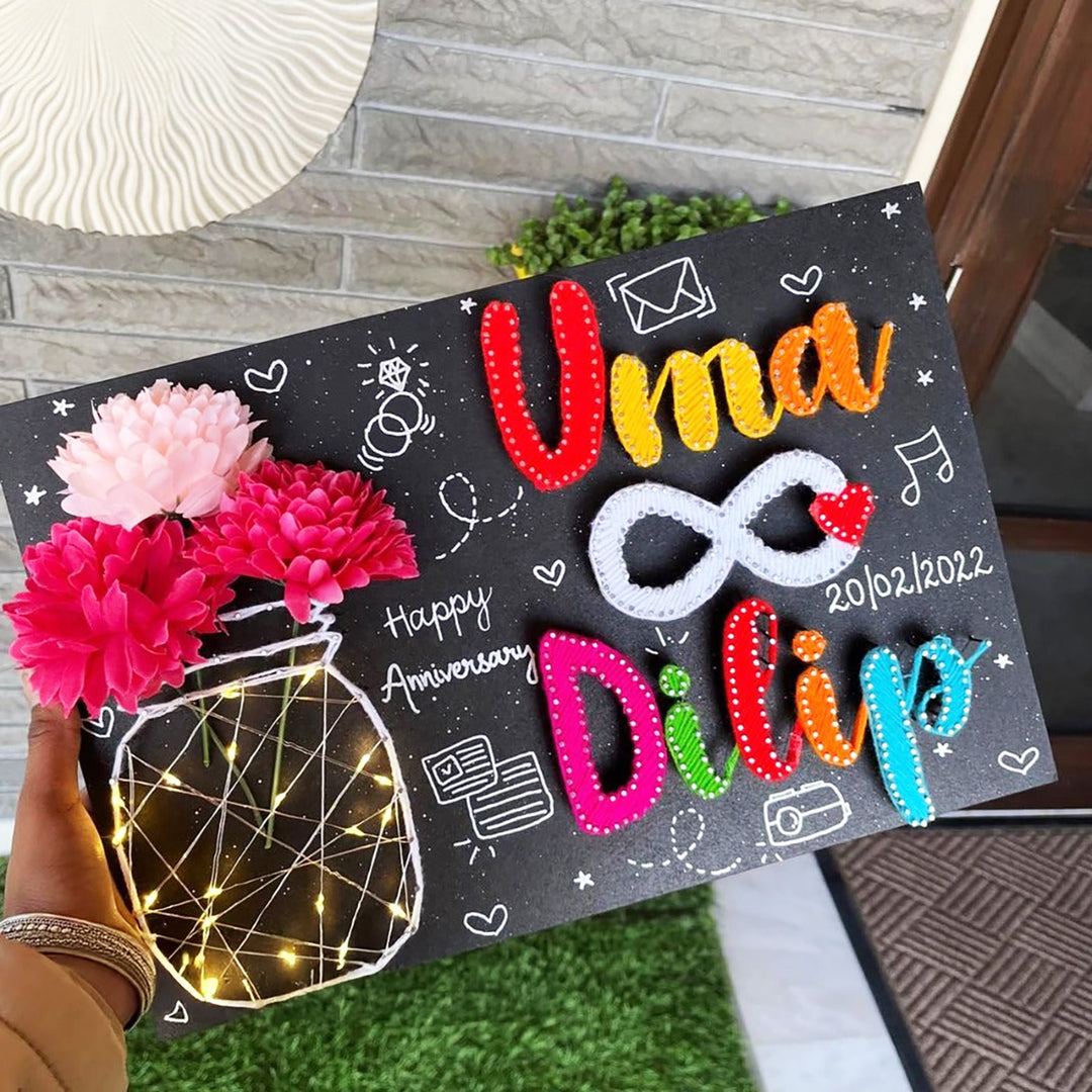 Personalized String Art Infinity Mdf Wood Name Plate For Couples - Name Personalization Example with Decoration
