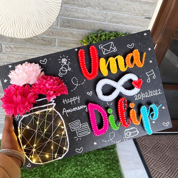 Personalized String Art Infinity Mdf Wood Name Plate For Couples - Name Personalization Example with Decoration