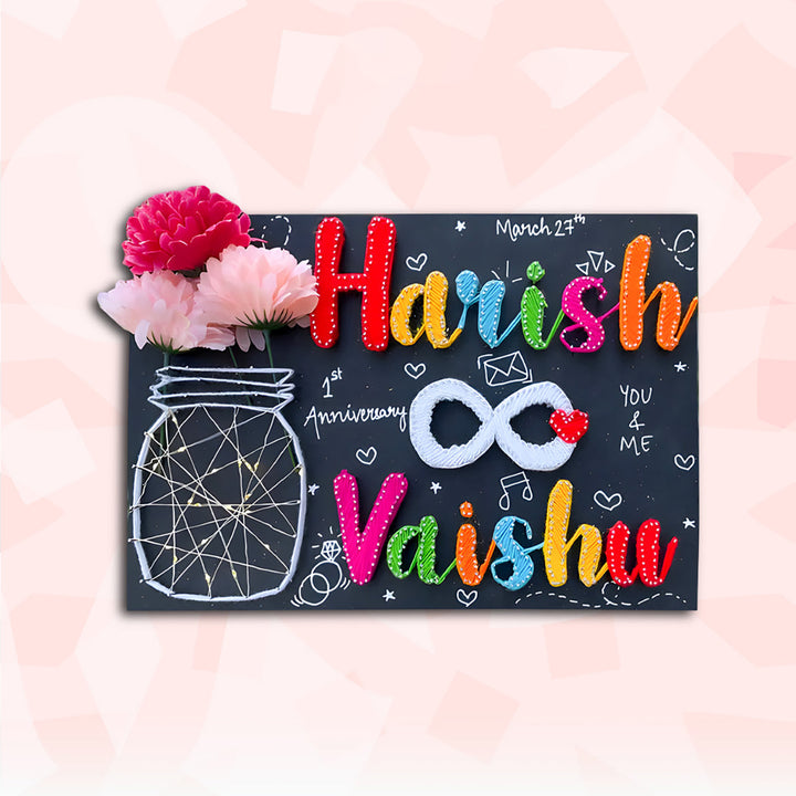Personalized String Art Infinity Mdf Wood Name Plate For Couples - Front View with Name Personalization