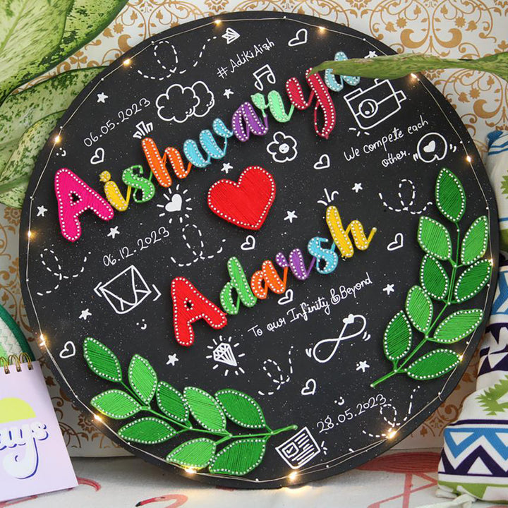 Personalized String Art A Leafy Embrace Mdf Wood Name Plate For Couples - Name Personalization with Decorative Elements