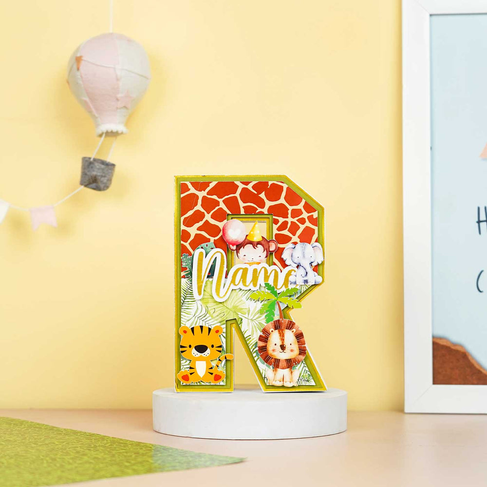 Personalized Printed Jungle 3D Cardstock Monogram For Kids - Standing on Display Stand Front View