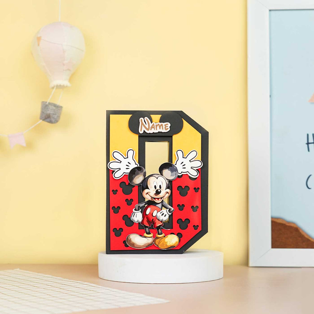 Personalized Printed Mickey 3D Cardstock Monogram For Kids - Front View on Display Stand