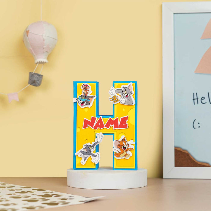 Personalized Printed Tom And Jerry 3D Cardstock Monogram For Kids - Front View on Pedestal Display