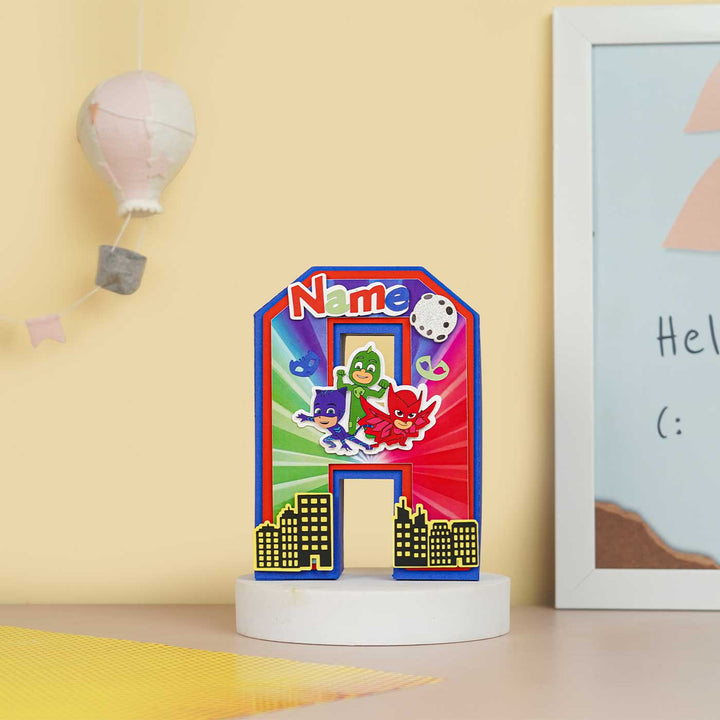 Personalized Printed Pj Masks 3D Cardstock Monogram For Kids - Front View on Display Stand